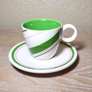 Holiday 2007 Starbucks Espresso Cup and Saucer, Green and Pink Lollipop design